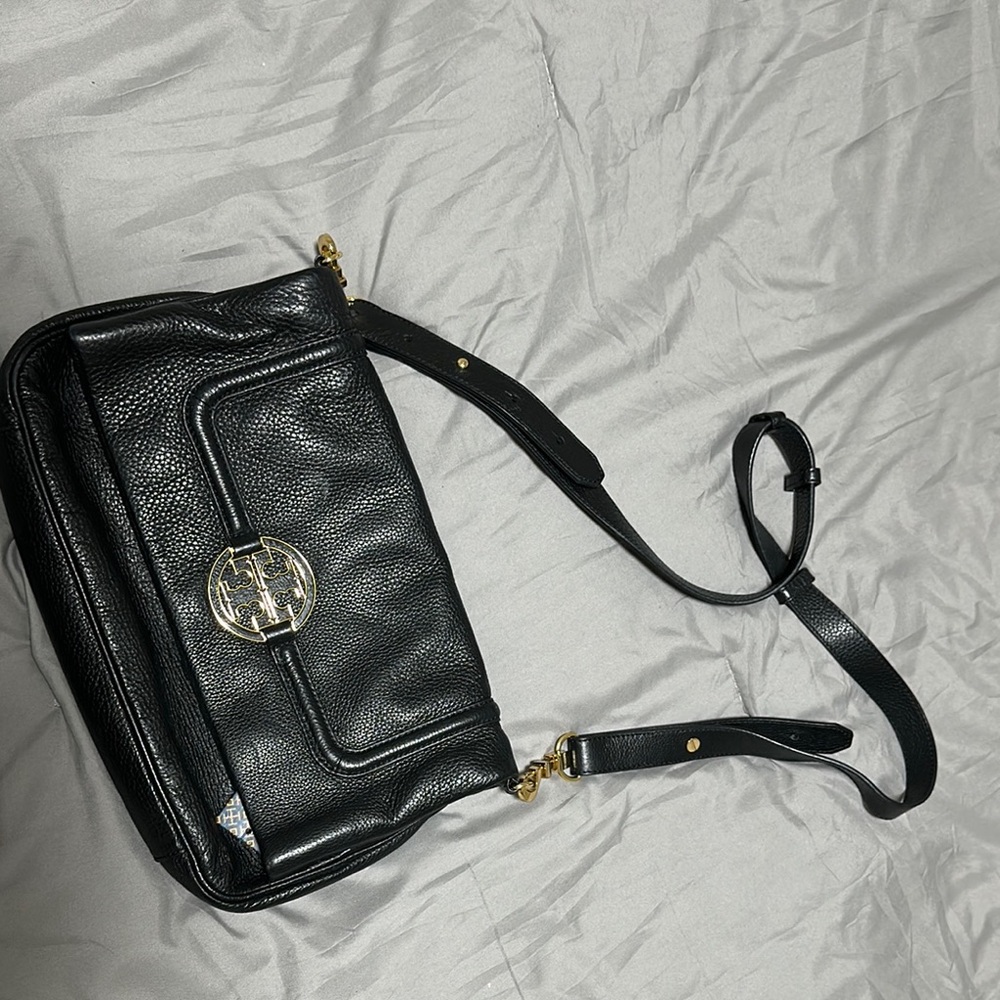 Tory Burch Black Quilted Crossbody Bag with Silver Hardware